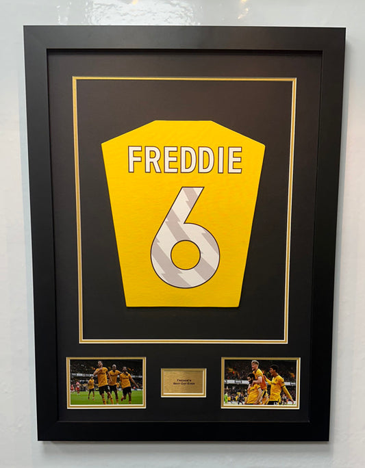 DIY Shirt Framing Kit Junior Black and Gold with free metal customised plaque.