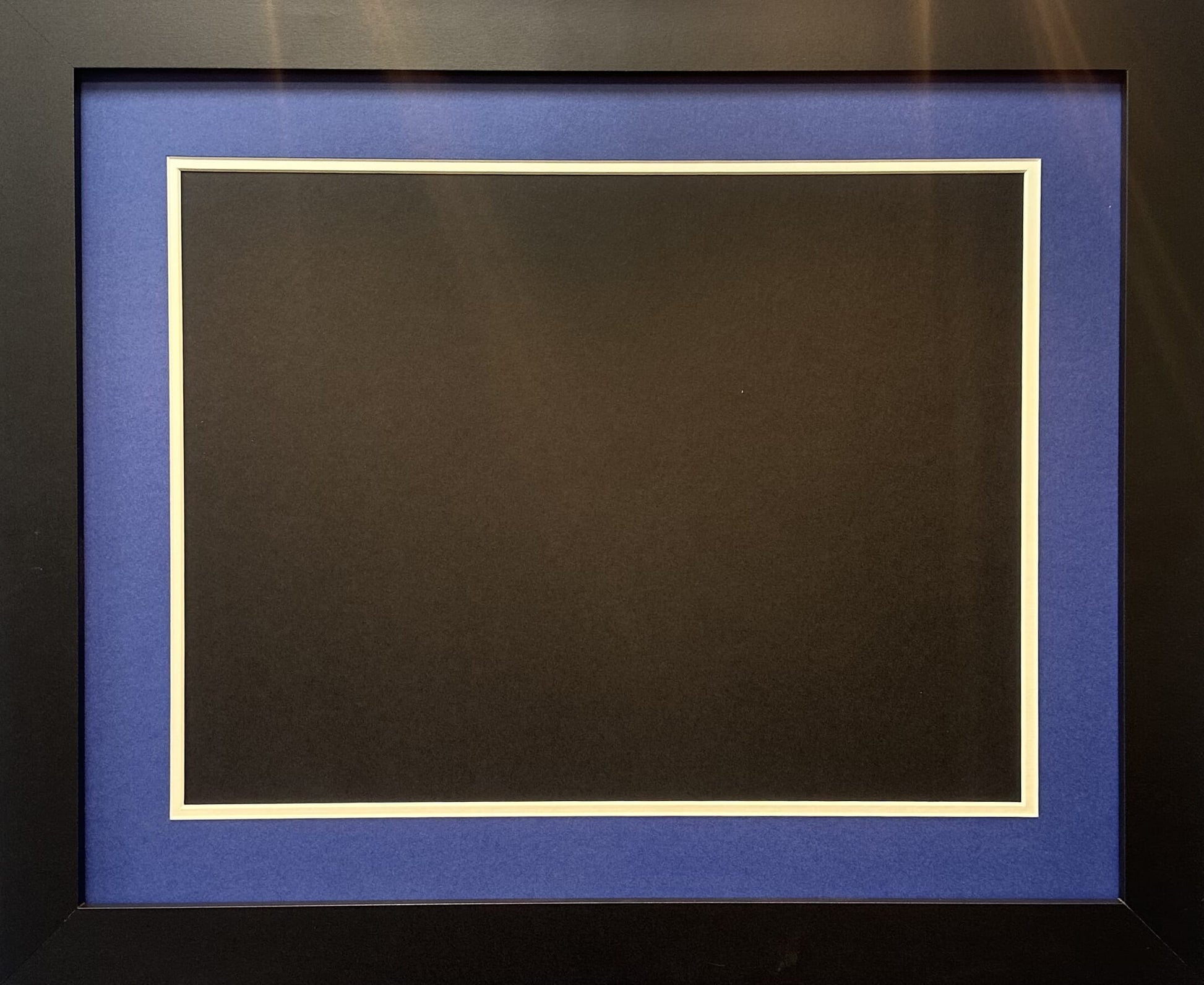 Ready Made Picture Frame with double blue and white mount. To Fit A2 Picture.