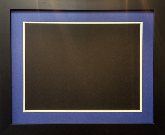 Ready Made Picture Frame with double blue and white mount. To Fit A2 Picture.