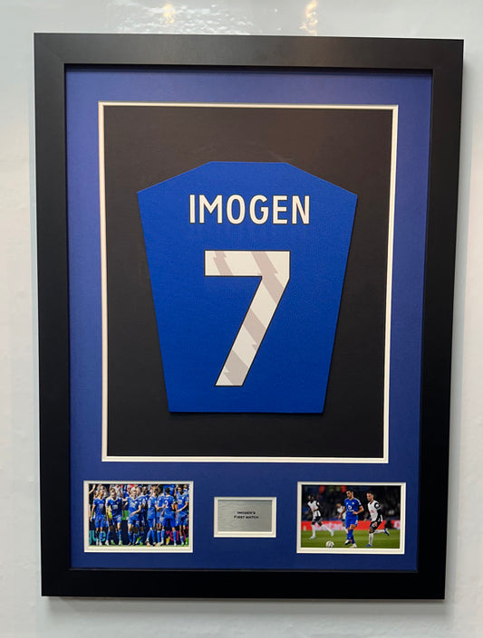 DIY Shirt Framing Kit Junior Blue and White with free metal customised plaque.