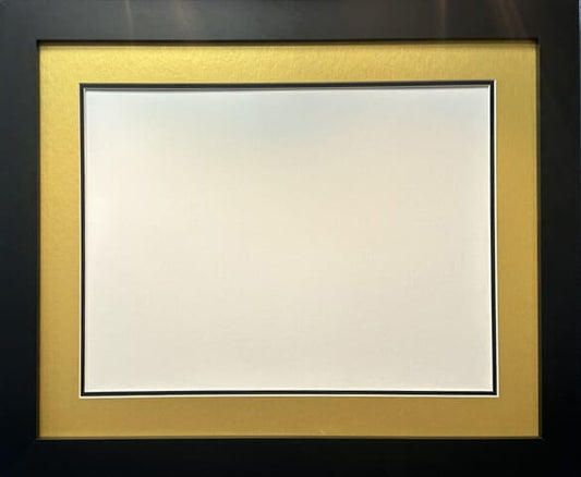 Ready Made Picture Frame with double gold and black mount. To Fit A2 Picture.