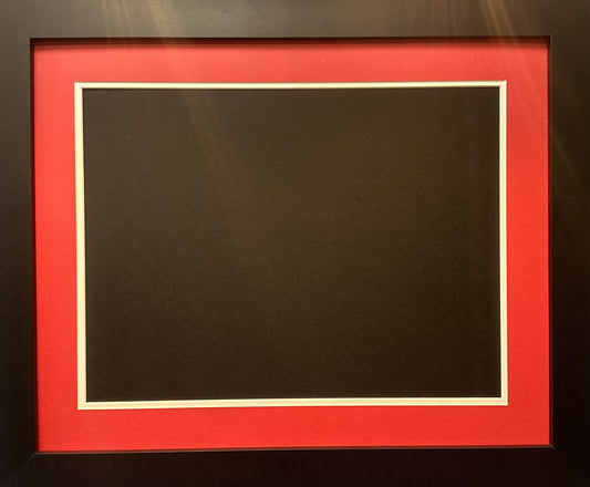 Ready Made Picture Frame with double red and white mount. To Fit A2 Picture.